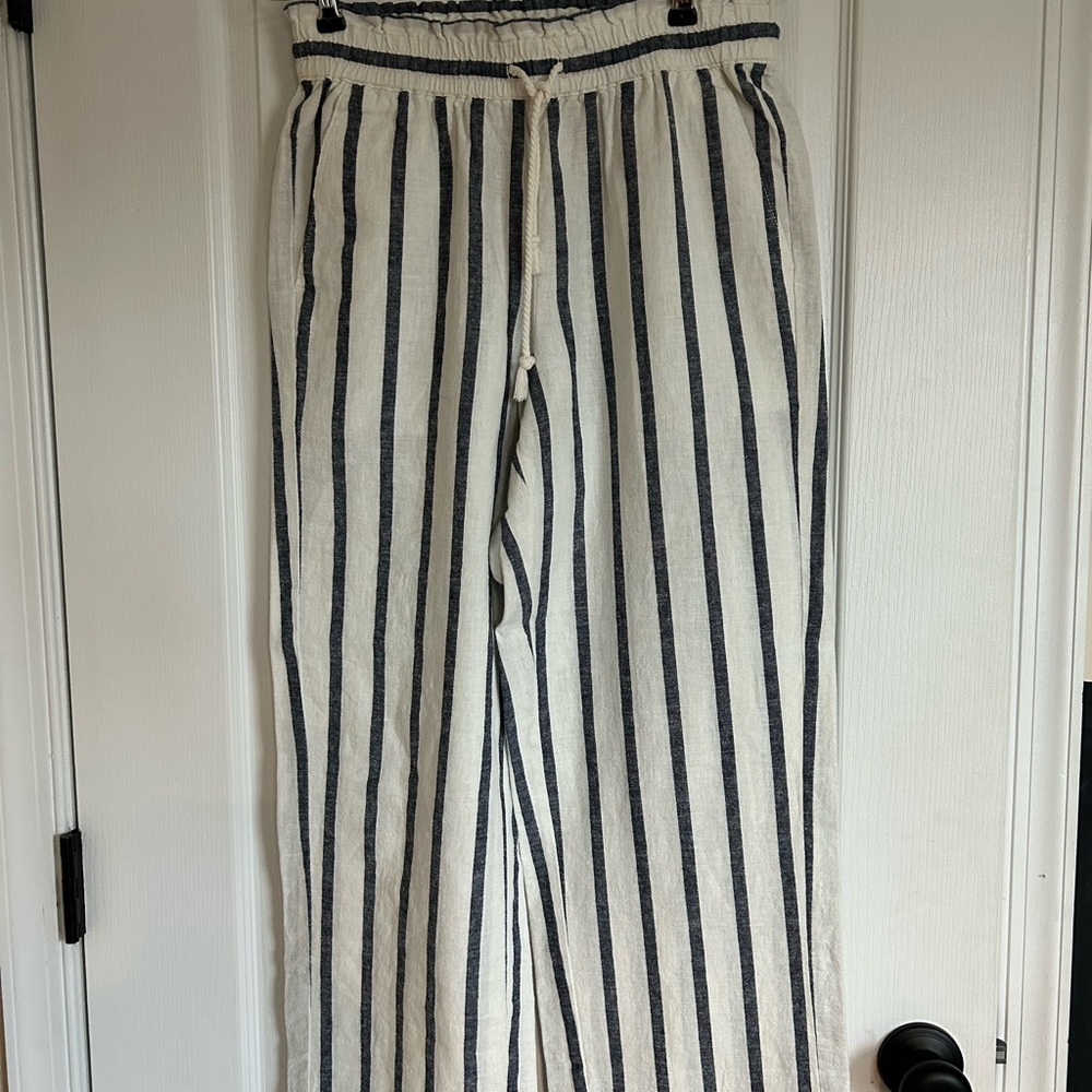 J.CREW Striped linen-cotton blend wide leg paper-bag pant